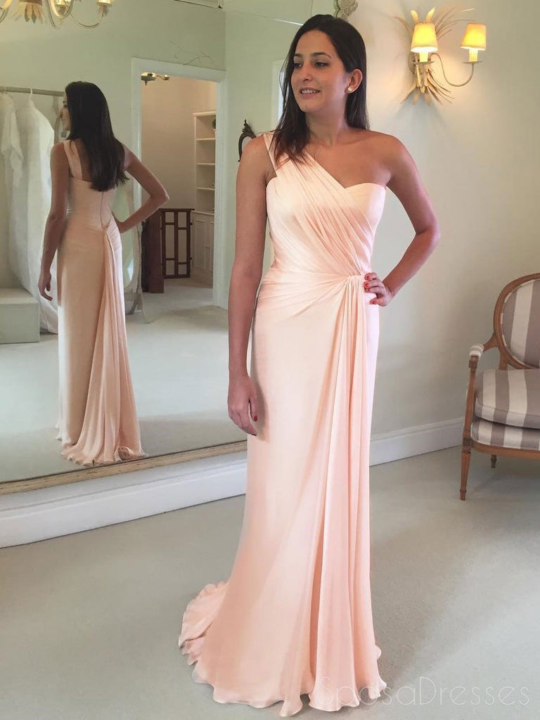 2018 Blush Pink One Shoulder Mermaid Chiffon Custom Long Evening Prom Sposadresses 