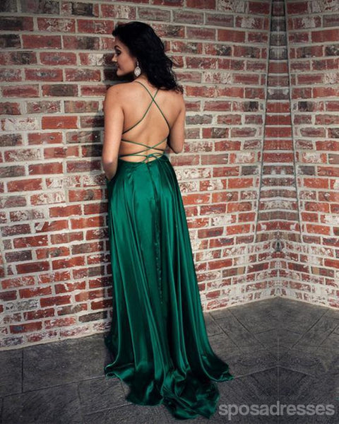 Sexy Emerald Green Halter Backless Side Slit Long Evening Prom Dresses Sposadresses 
