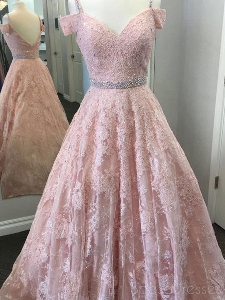 pink off shoulder ball gown