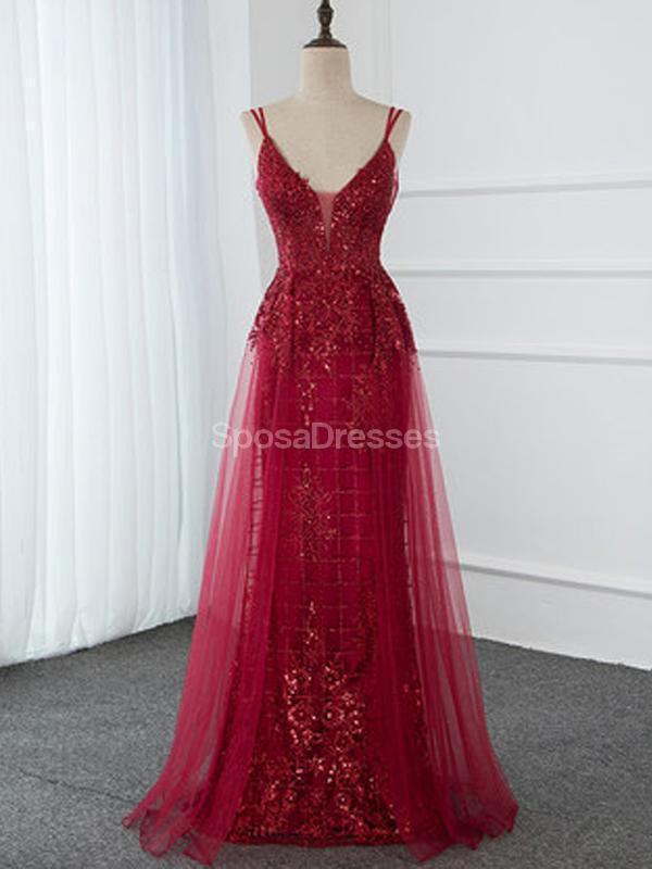 Sexy Backless Spaghetti Straps Red Long Evening Prom Dresses, Evening ...