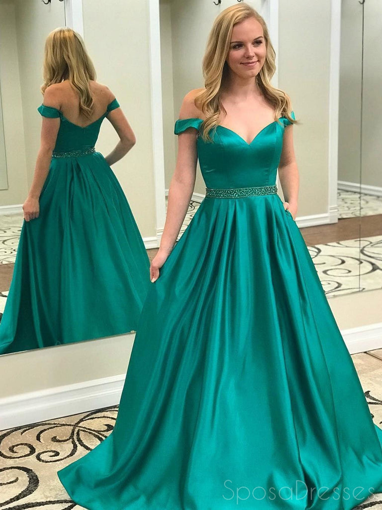 emerald green a line prom dress