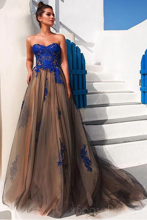 Sweetheart Royal Blue Lace A line Long Evening Prom Dresses, 17478 ...