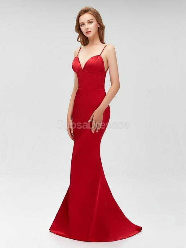 Cheap Simple Backless Dark Red Mermaid Long Evening Party Prom Dresses ...