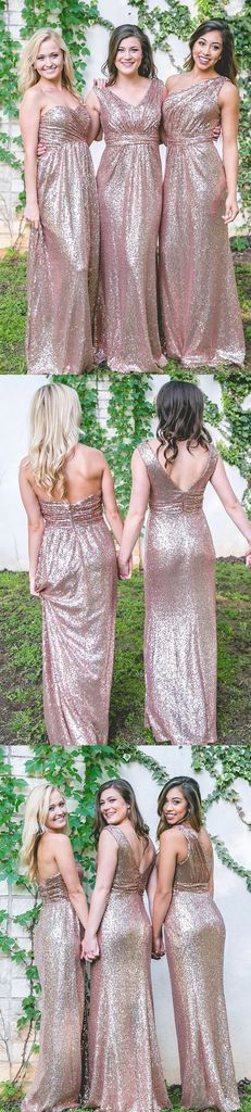 Mismatched Rose Gold Sequin Cheap Long Bridesmaid Dresses Online, WG55 ...