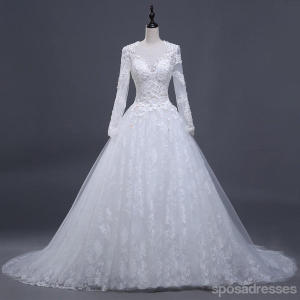 2018 Sexy See Through Long Sleeve Lace A line Wedding Bridal Dresses ...