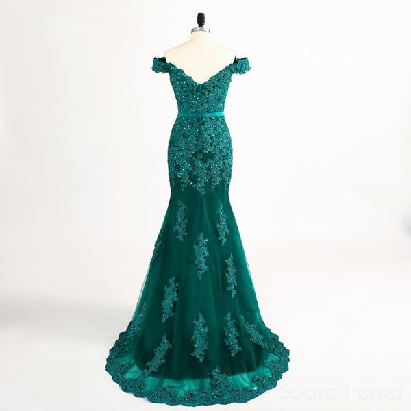 Off Shoulder Green Lace Beaded Mermaid Evening Prom Dresses, Popular U ...