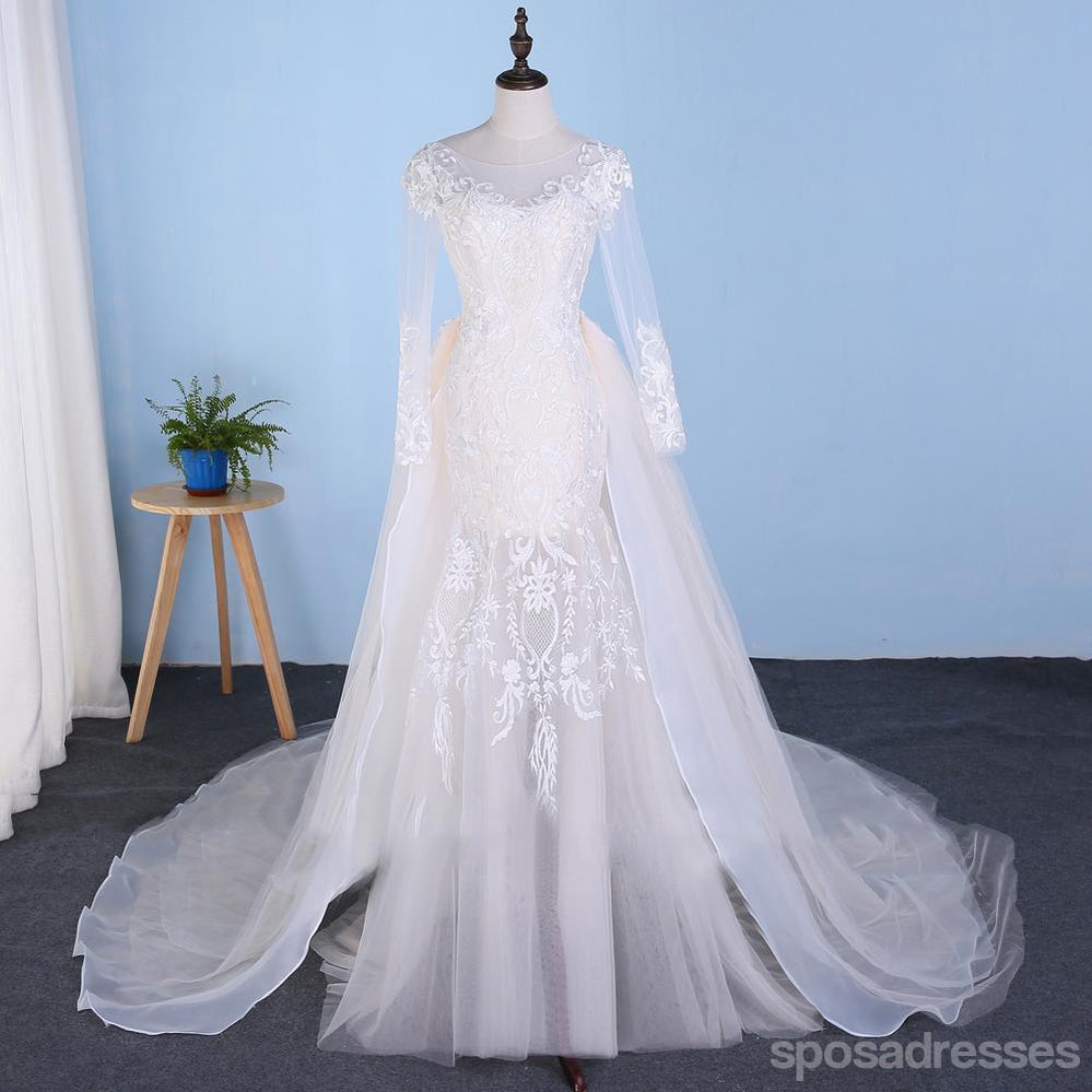 Long Sleeve Detachable Skirt Lace Mermaid Wedding Bridal Dresses, Chea ...
