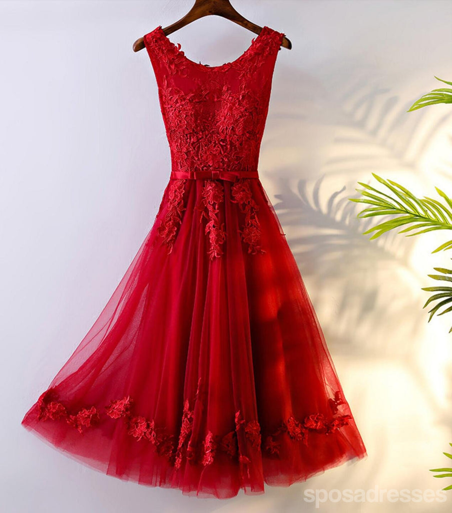 Red Lace Round Neckline Short Homecoming Prom Dresses, Affordable Cors ...