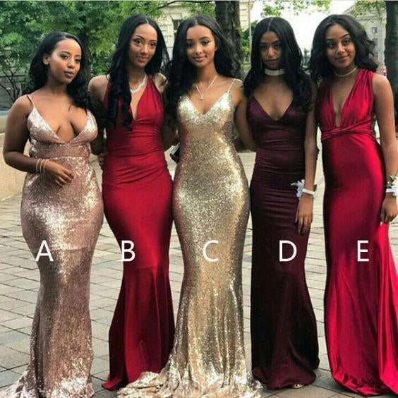 Affordable Mismatched Mermaid Long Bridesmaid  Dresses  