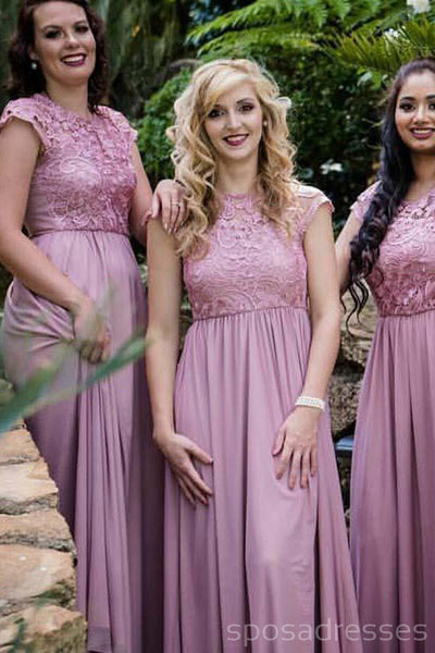 Cap Sleeve Illusion Lace Pink Long Cheap Bridesmaid Dresses Online, WG ...