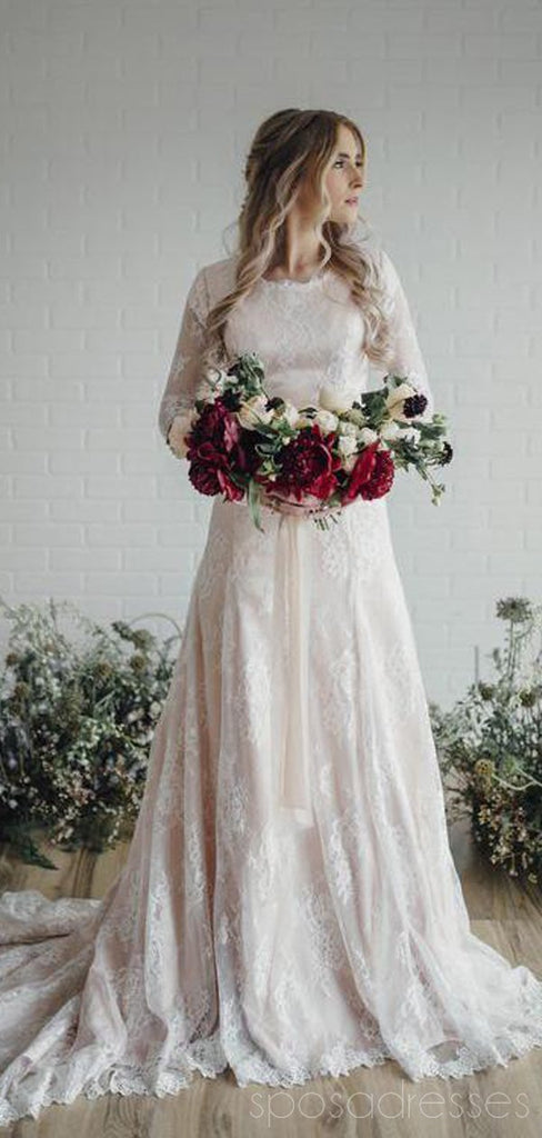 Modest Long Sleeves Lace A Line Wedding Dresses Online Cheap Beach Bridal Dresses Wd479