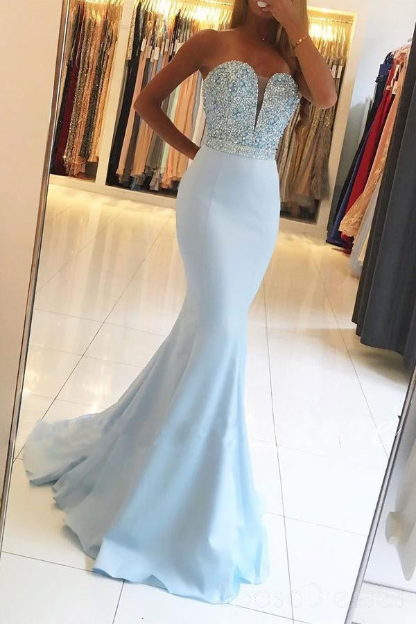 baby blue strapless prom dress