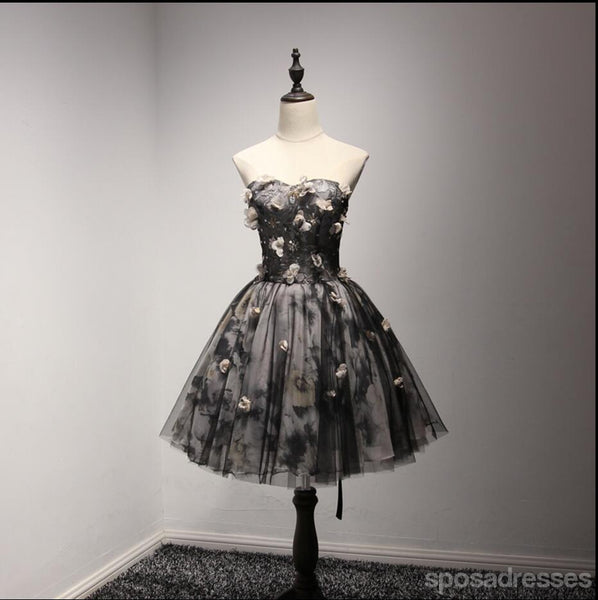 Handmade Flower Black Homecoming Prom Dresses, Little Black Dress, Sho ...