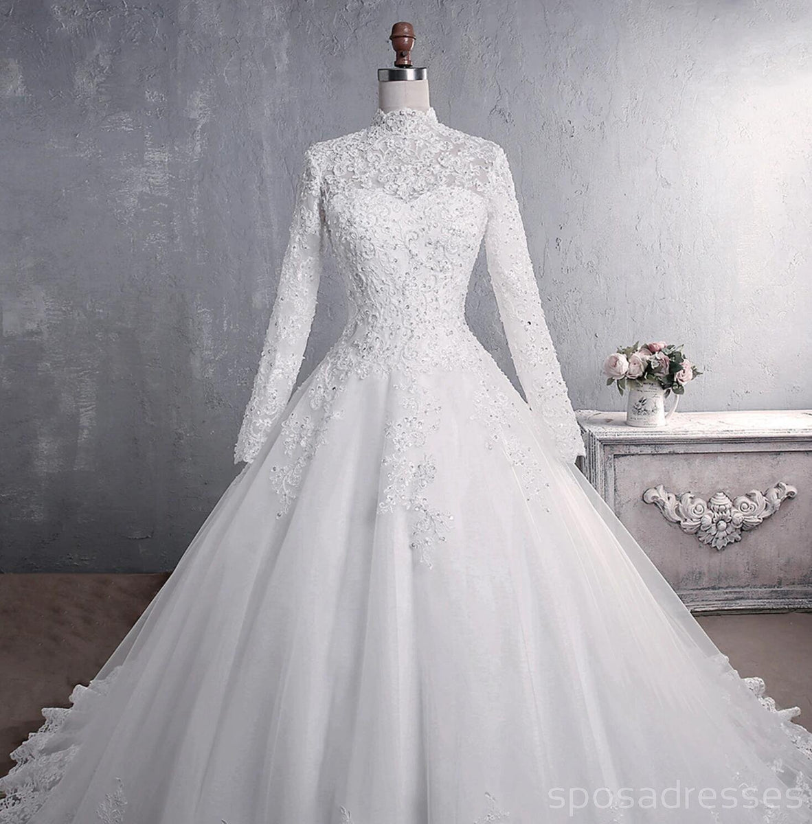 Cheap Long Sleeves High Neck Modest Wedding Dresses Online, Cheap Brid ...