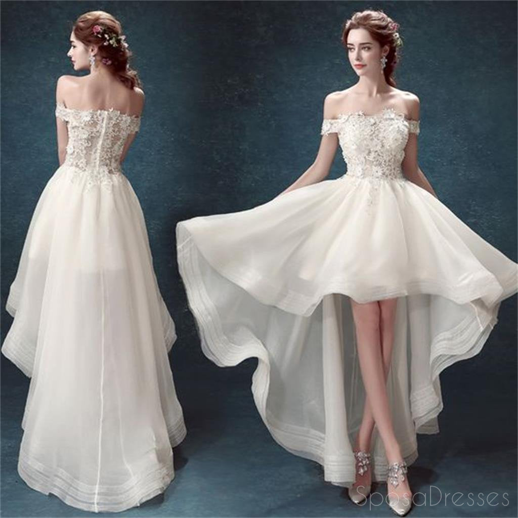 High Low Wedding Dressesoff Shoulder Prom Dresseswhite Organza Prom Sposadresses 5745