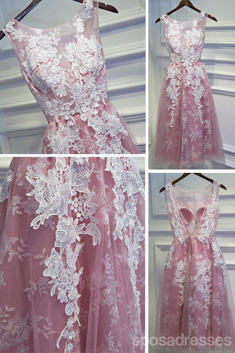 Sexy Backless Dusty Pink Lace Homecoming Prom Dresses, Affordable Cors ...