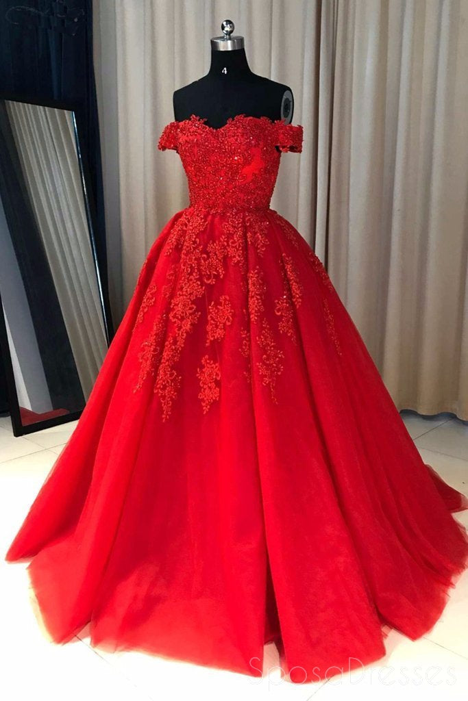 Off Shoulder Red Lace A-line Cheap Evening Prom Dresses, Sweet 16 ...