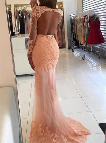 peach long gown for wedding