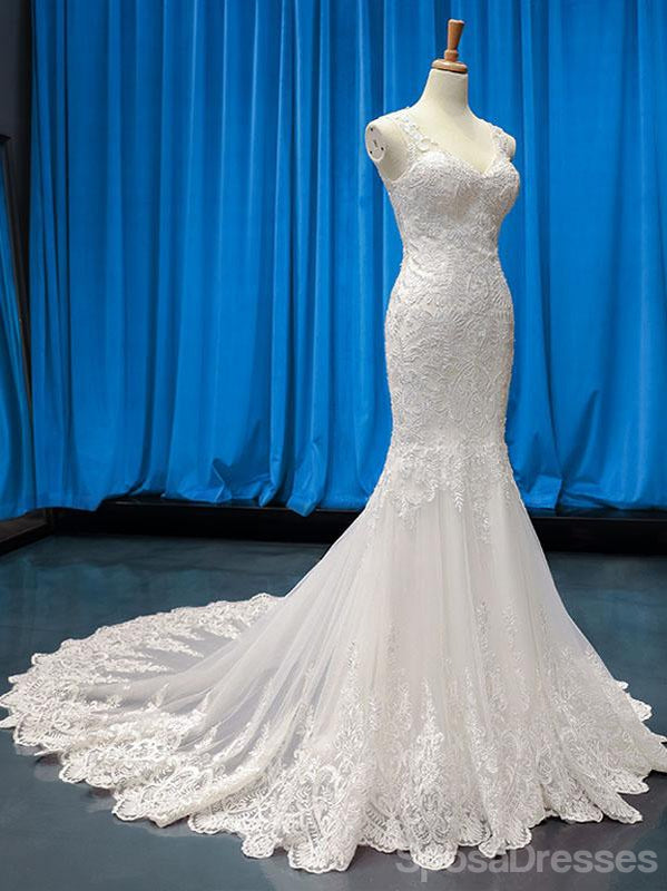 V Neck Lace Mermaid Wedding Dresses, Cheap Wedding Gown, WD721 ...