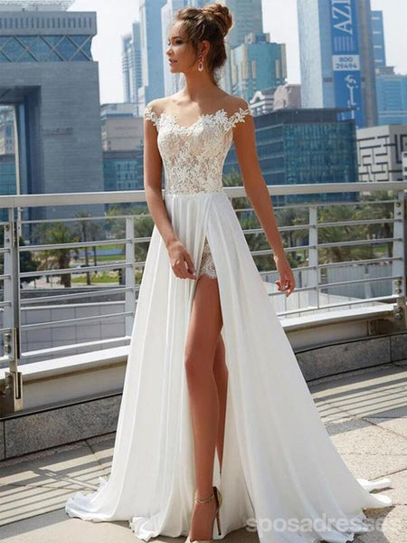 Off Shoulder See Through Cheap Wedding Dresses Online Side Slit A