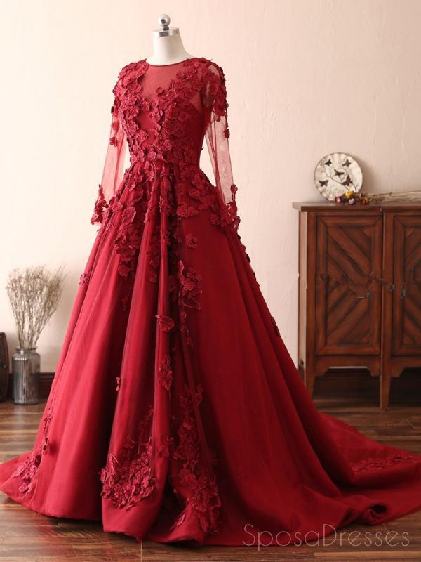 dark red prom dresses with sleeves