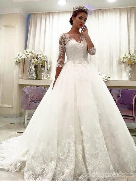 Cheap Lace Beaded A Line Long Sleeve Wedding Dresses Online Wd423