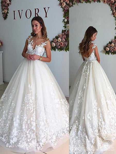Sexy Backless Cap Sleeve Lace A Line Cheap Wedding Dresses Online