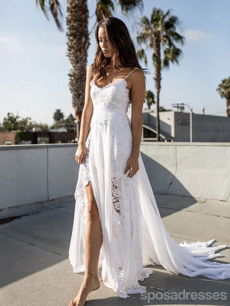 Sexy Backless Side Slit Beach Wedding Dresses Online Cheap