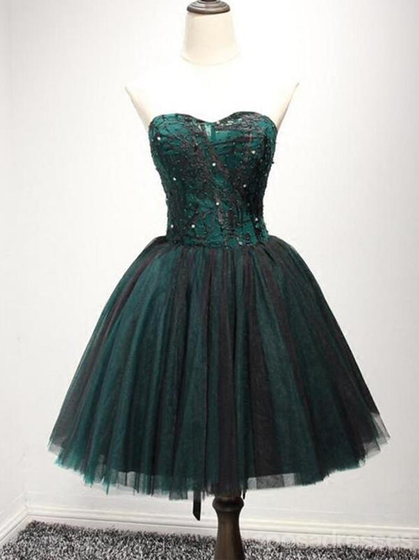 Strapless Dark Green Black Lace Tulle Homecoming Prom Dresses, CM237 ...