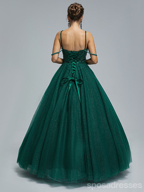Green A-line Spaghetti Straps Cheap Long Prom Dresses Online,12996