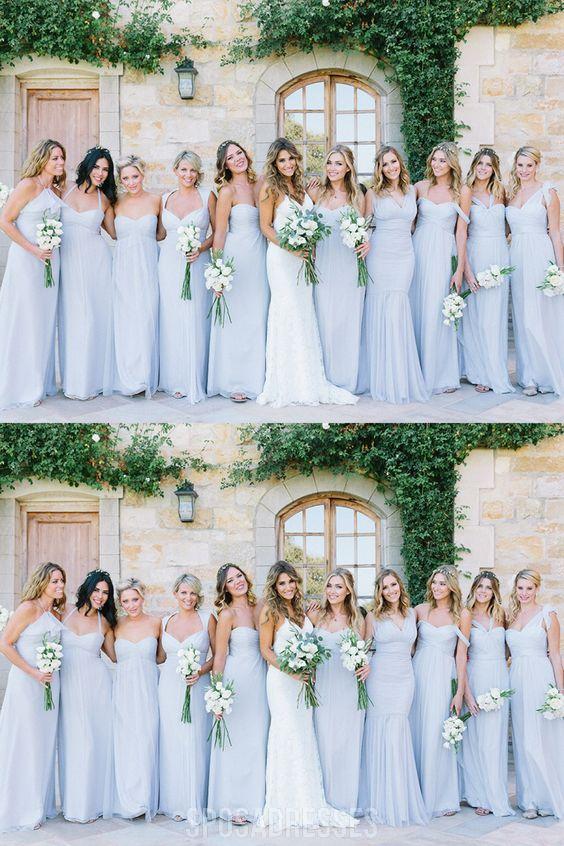 mismatched blue bridesmaid dresses