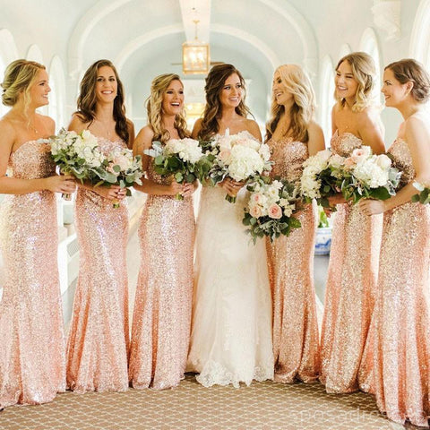 light pink and gold bridesmaid dresses