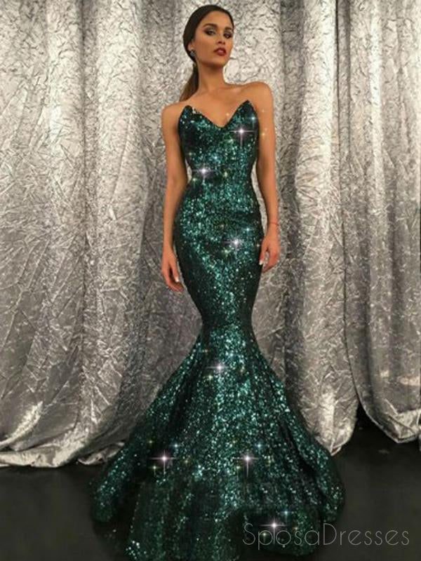 green glitter prom dress