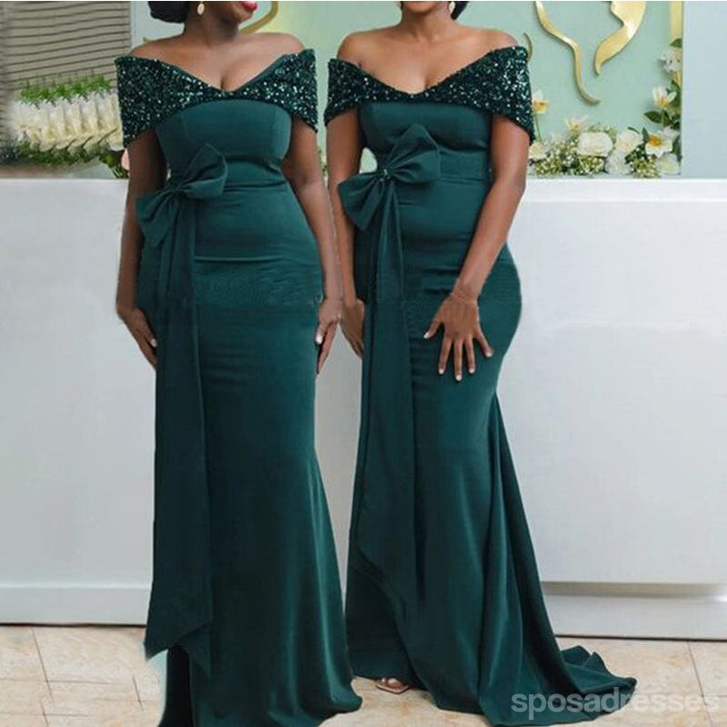 Cheap Emerald Green Bridesmaid Dresses Mermaid Long Off the Shoulder