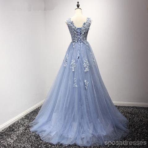 Corset Back Dusty Blue Lace Evening Prom Dresses, Popular Lace Party P ...