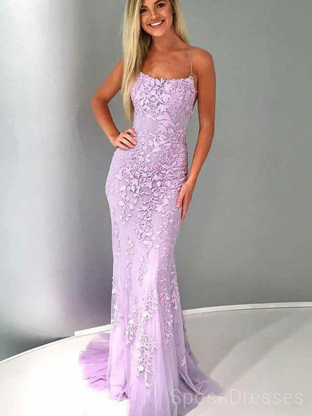 Sexy Backless Lace Mermaid Lilac Long Evening Prom Dresses, Cheap Cust ...