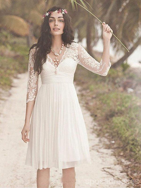 Cheap Long Sleeve Lace Short Beach Wedding Dresses Wd330 Sposadresses