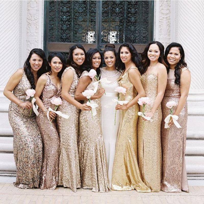 gold and champagne bridesmaid dresses