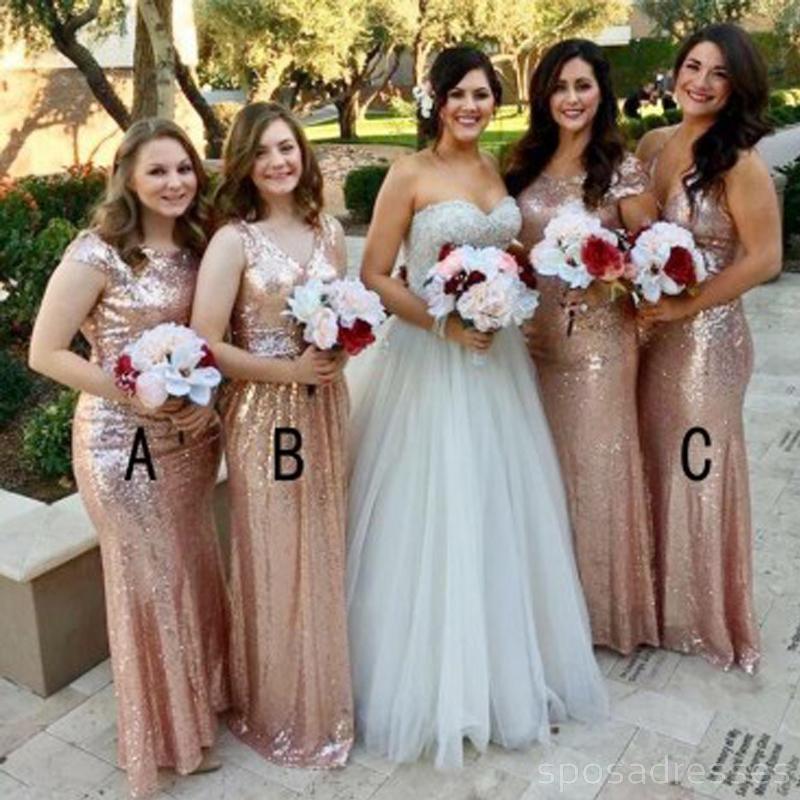 Mismatched Rose Gold Sequin Mermaid Long Cheap Bridesmaid Dresses Onli ...
