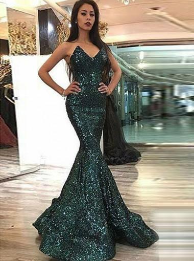 green sparkly gown