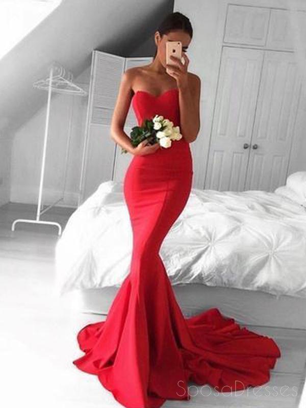 Strapless Maroon Mermaid Evening Prom Dresses Long Simple Party Prom Sposadresses 0133