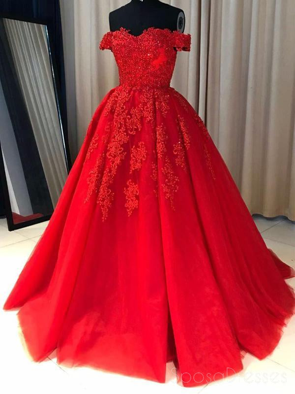 Off Shoulder Red Lace A-line Cheap Evening Prom Dresses, Sweet 16 Dres ...