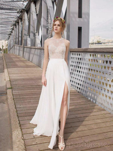 Beautiful White Side Split Prom Dress Open Back Charming Bridesmaid