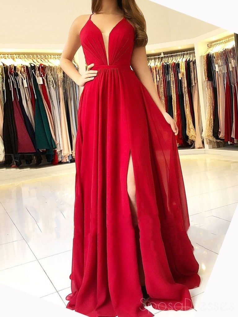 Sexy Bright Red Halter Side Slit Long Evening Prom Dresses Cheap Swee Sposadresses 5283