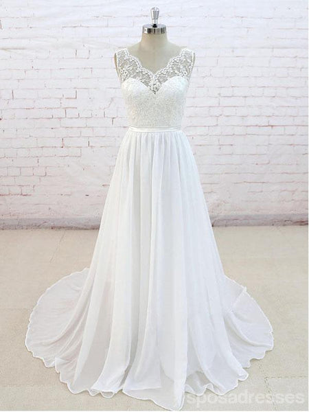 Lace See Through V Neck Cheap Beach Wedding Dresses Online Wd382