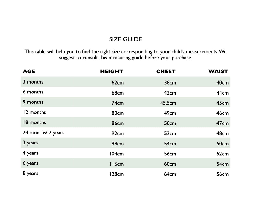 Size guide – Bebe Organic