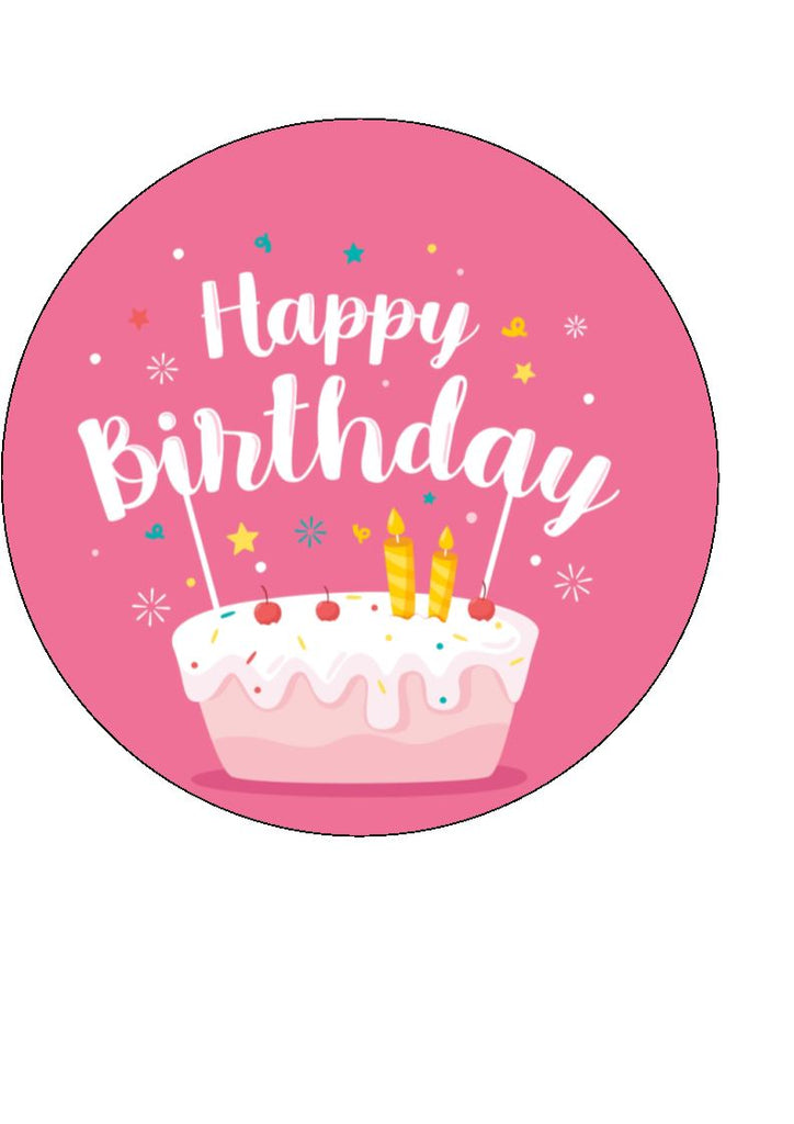 happy birthday pretty pink edible cakecupcake toppers