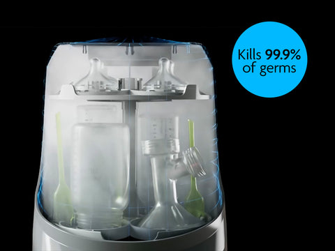 kills 99 percent germs showing bottle washer pro steam