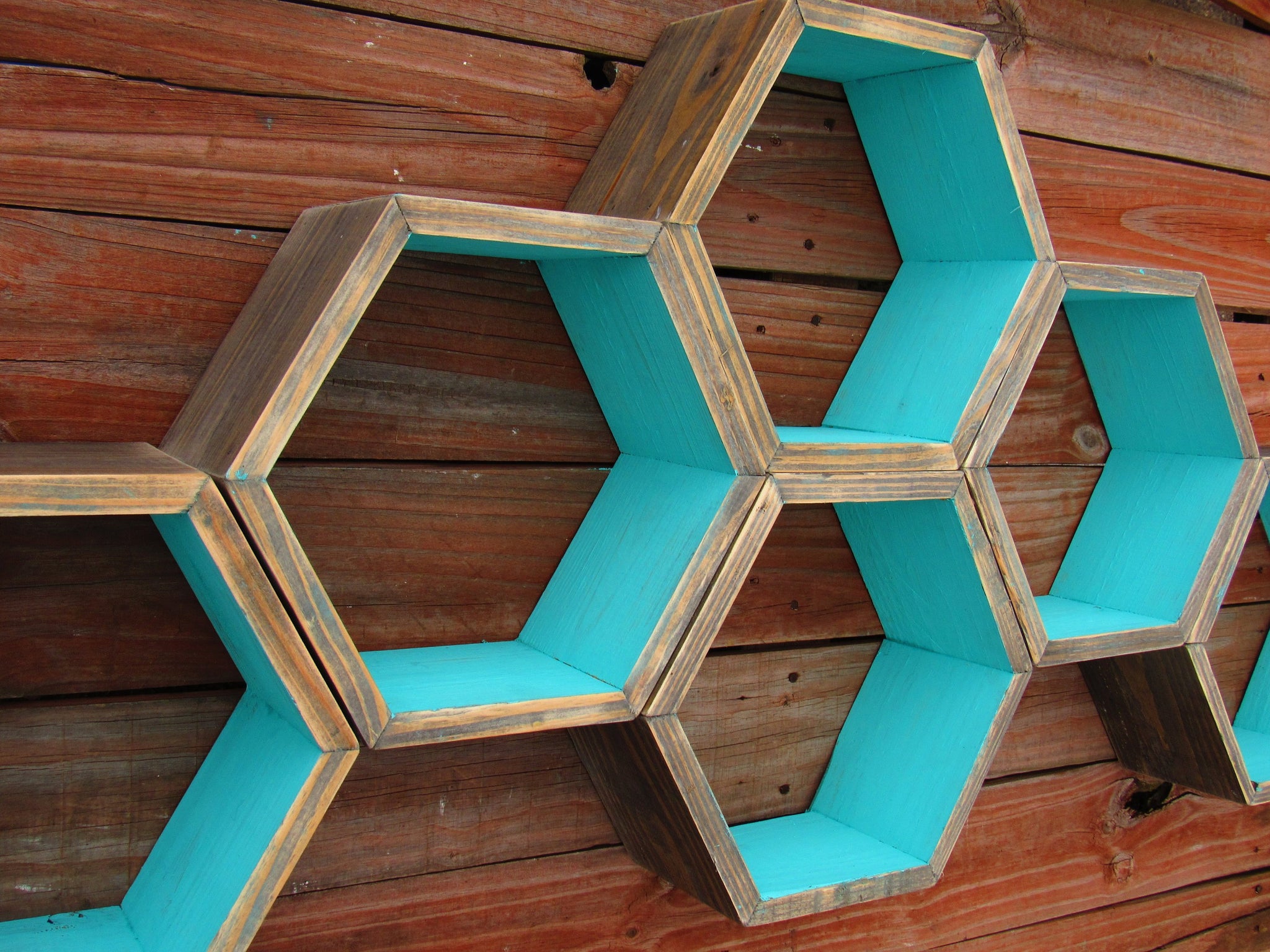 Wooden Hexagon Floating Shelves