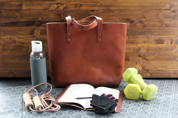 Mason Everyday Tote in Bourbon, Steurer & Co. Leatherworks, Leather Tote, SteuerJacoby Golf Club Desinger